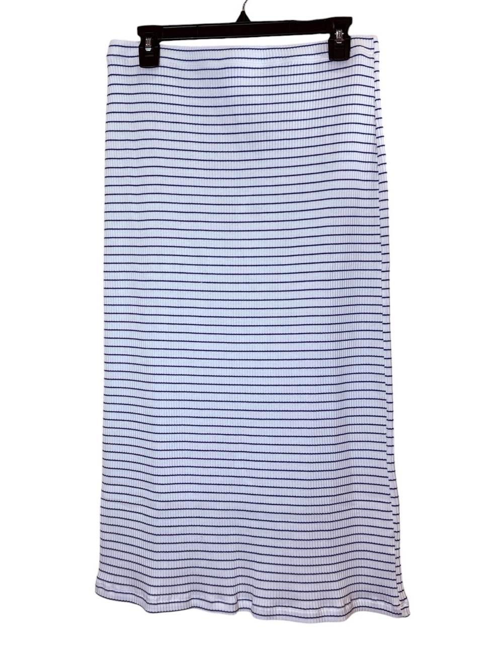 dRA Women’s Striped Cotton Blend Stretchy White & Blue Pencil Maxi Skirt sz L